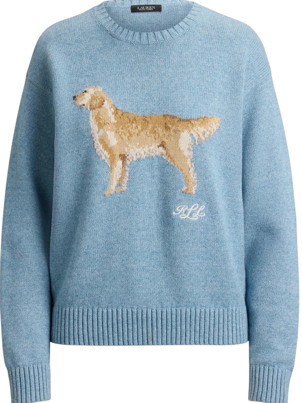 Lauren Ralph Lauren Dog Intarsia Crewneck Sweater Light Blue Size Petite XSmall